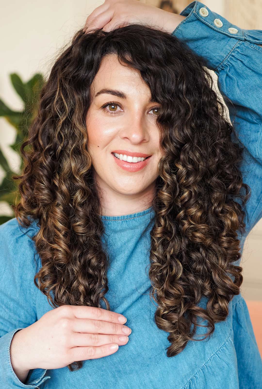 Shoulder Length Dark Brown Curls With Side Bangs — Easy Curly Hair Routine