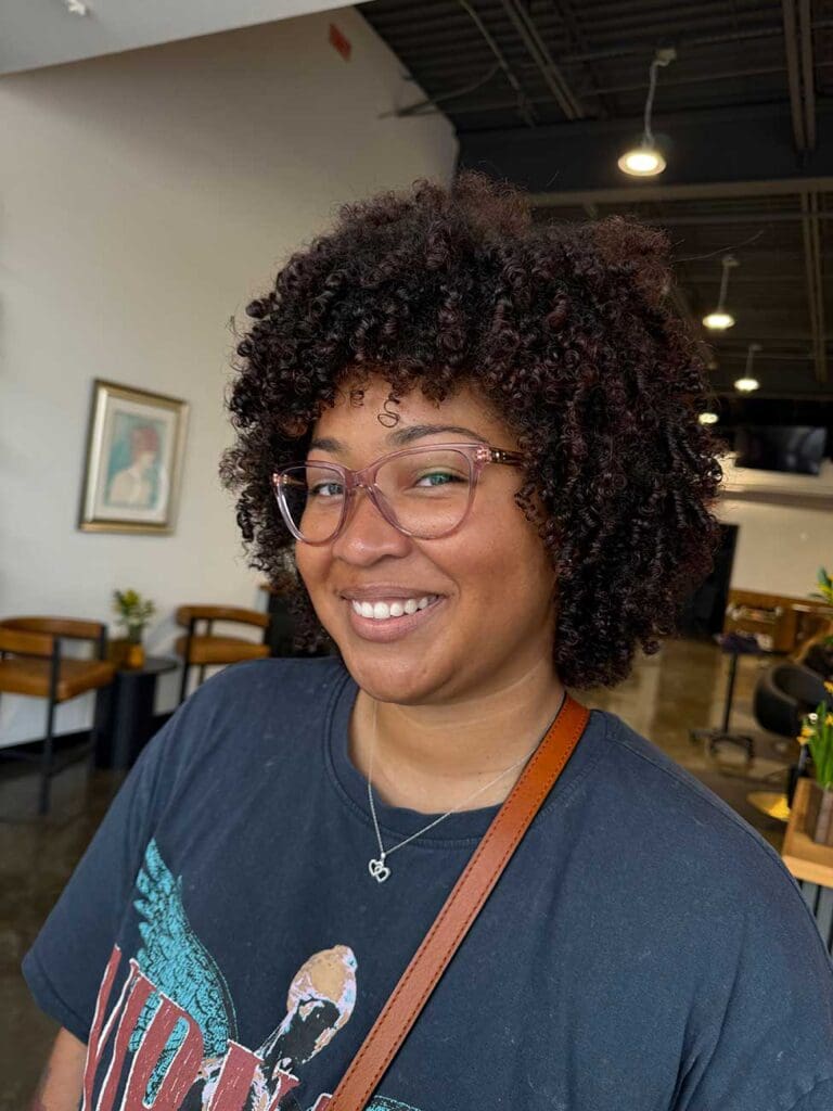 Chin Length Rounded Cut With Full Curly Bangs — Easy Curly Hair Routine
