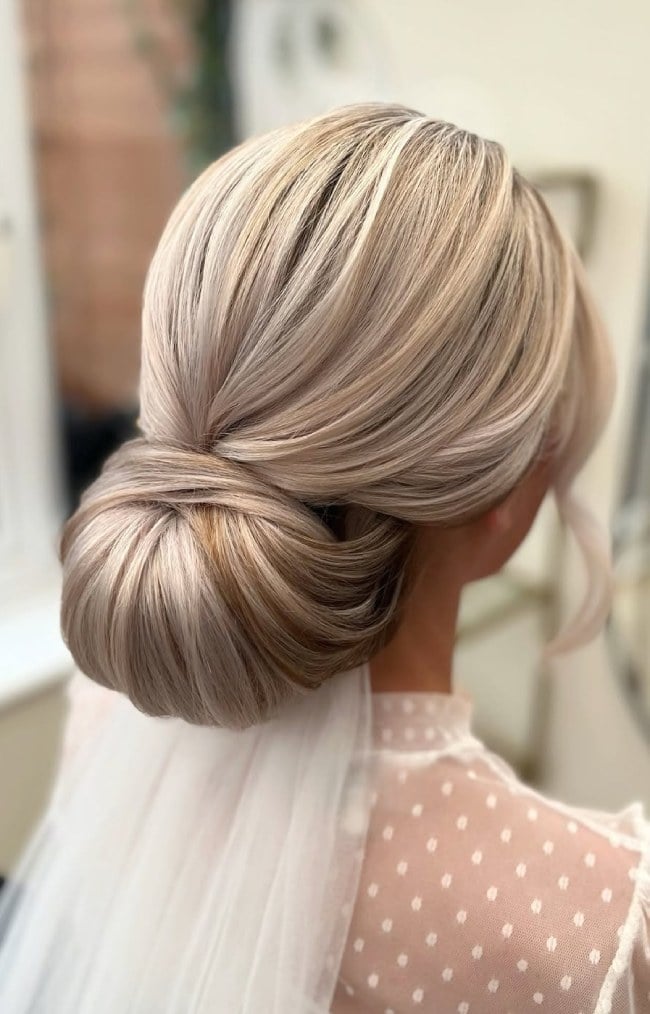 Classic Ash Blonde Low Chignon — Low Bun Wedding Hair