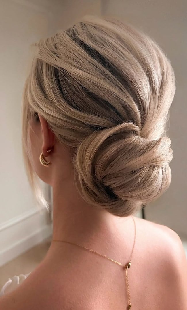 Beige Blonde Twisted Low Bun — Low Bun Wedding Hair