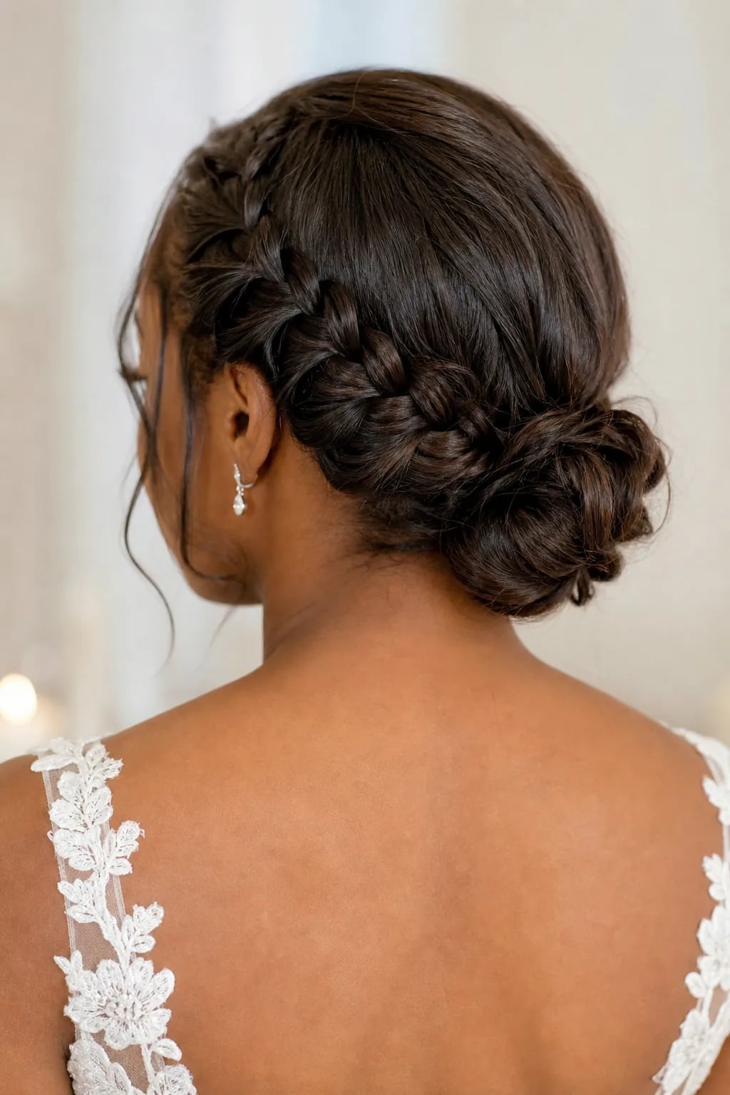 Dark Brown Braided Low Bun — Low Bun Wedding Hair