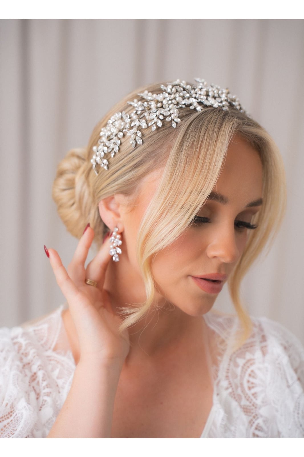 Blonde Low Bun With Wispy Bangs and Headband — Low Bun Wedding Hair