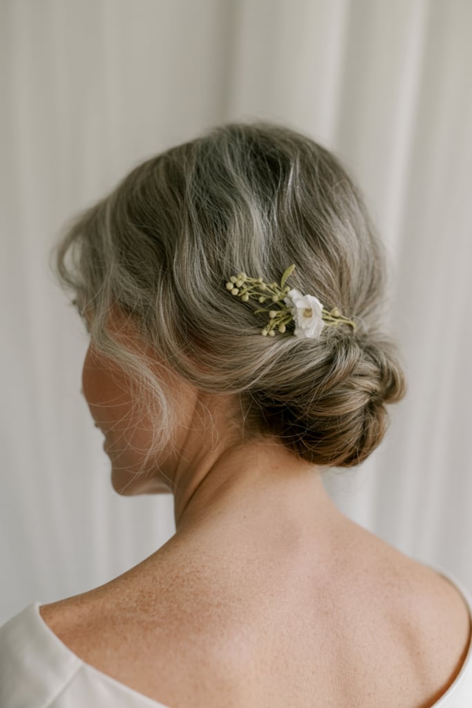 Natural Gray Textured Low Bun — Low Bun Wedding Hair