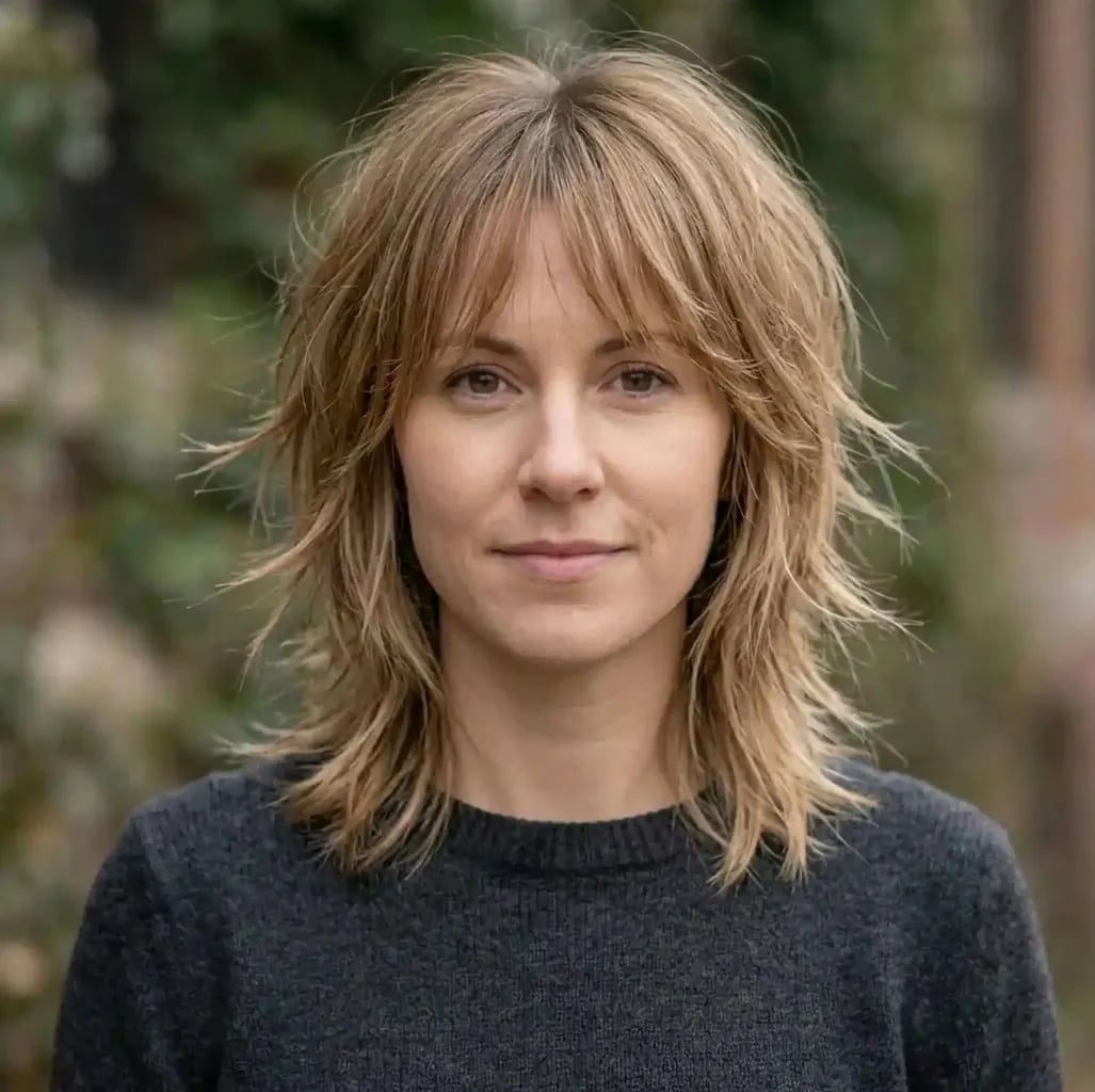 Dark Blonde Shag With Piecey Bangs Dark Blonde Shag With Piecey Bangs — Trendy Short Shag