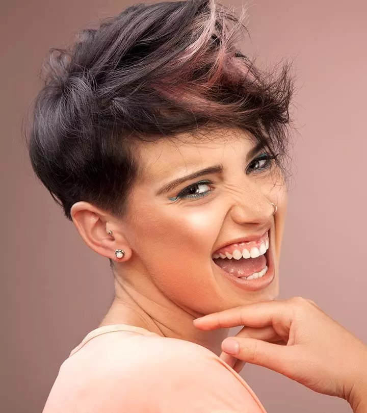 Dark Brown Shag With Pink Highlights Dark Brown Shag With Pink Highlights — Trendy Short Shag