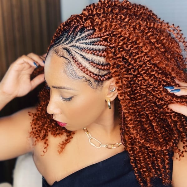 Shoulder Length Fulani Braids With Fiery Red Curls Shoulder Length Fulani Braids With Fiery Red Curls — Fulani Braid Styles with Curls