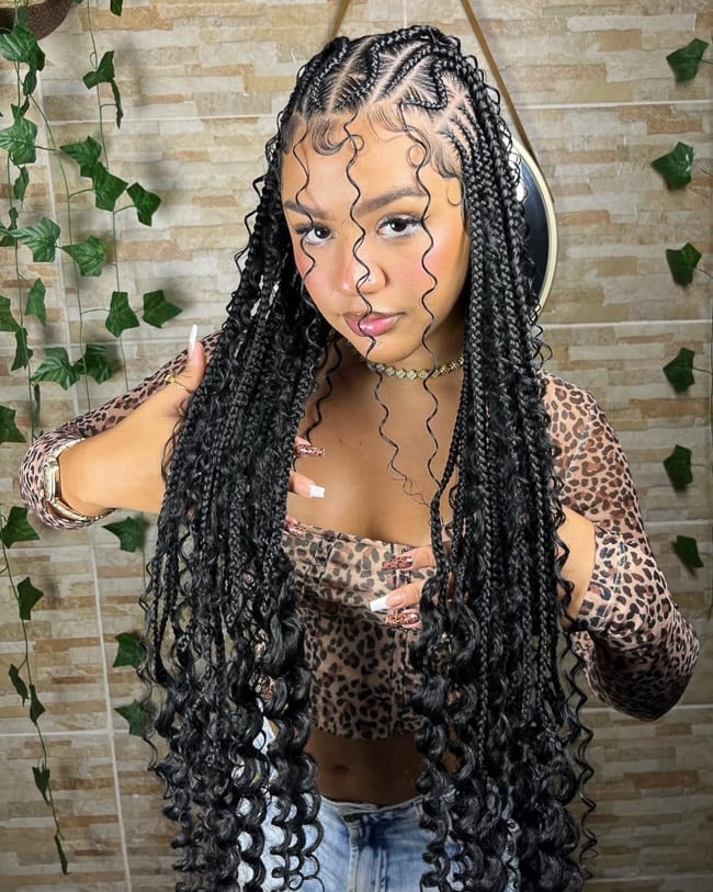 Mid-Back Fulani Braids With Baby Hairs and Loose, Everyday Version Mid-Back Fulani Braids With Baby Hairs and Loose, Everyday Version — Fulani Braid Styles with Curls