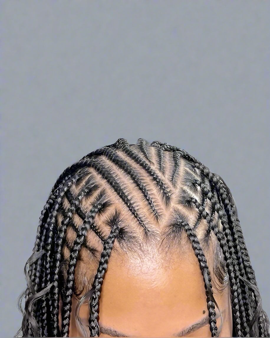 Mid-Back Fulani Braids With Geometric Patterns and Highlights Mid-Back Fulani Braids With Geometric Patterns and Highlights — Fulani Braid Styles with Curls