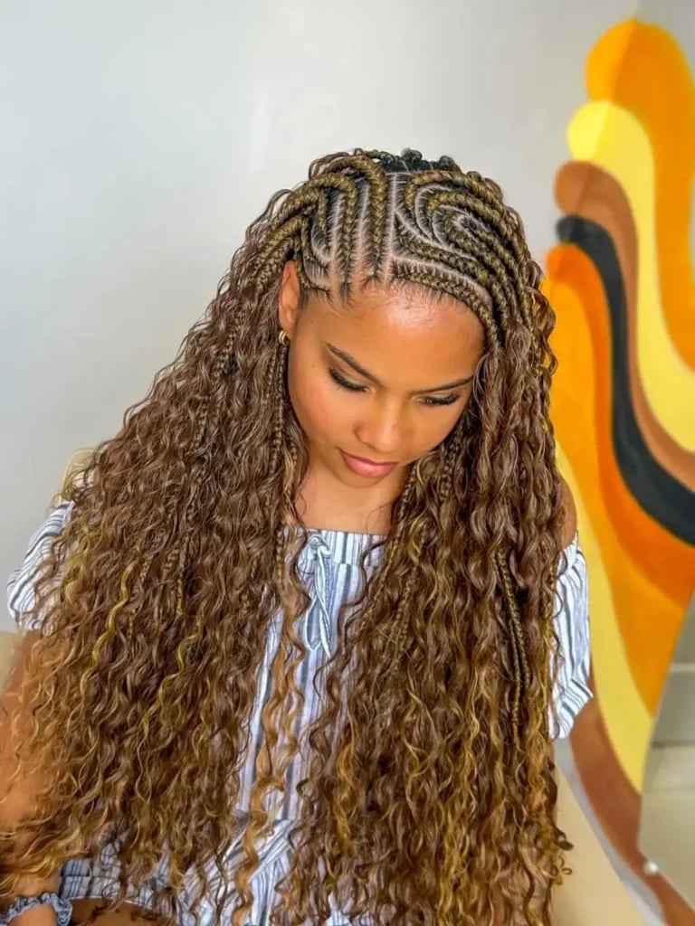 Mid-Back Fulani Braids With Brown and Blonde, Office-Safe Version Mid-Back Fulani Braids With Brown and Blonde, Office-Safe Version — Fulani Braid Styles with Curls