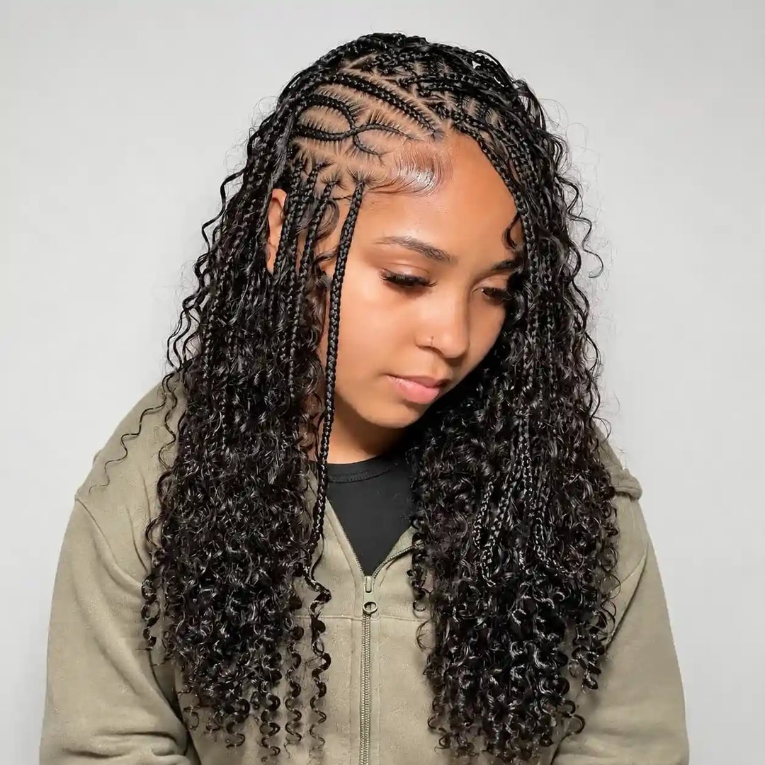 Shoulder Length Fulani Braids With Brown Highlights, Curly Shoulder Length Fulani Braids With Brown Highlights, Curly — Fulani Braid Styles with Curls