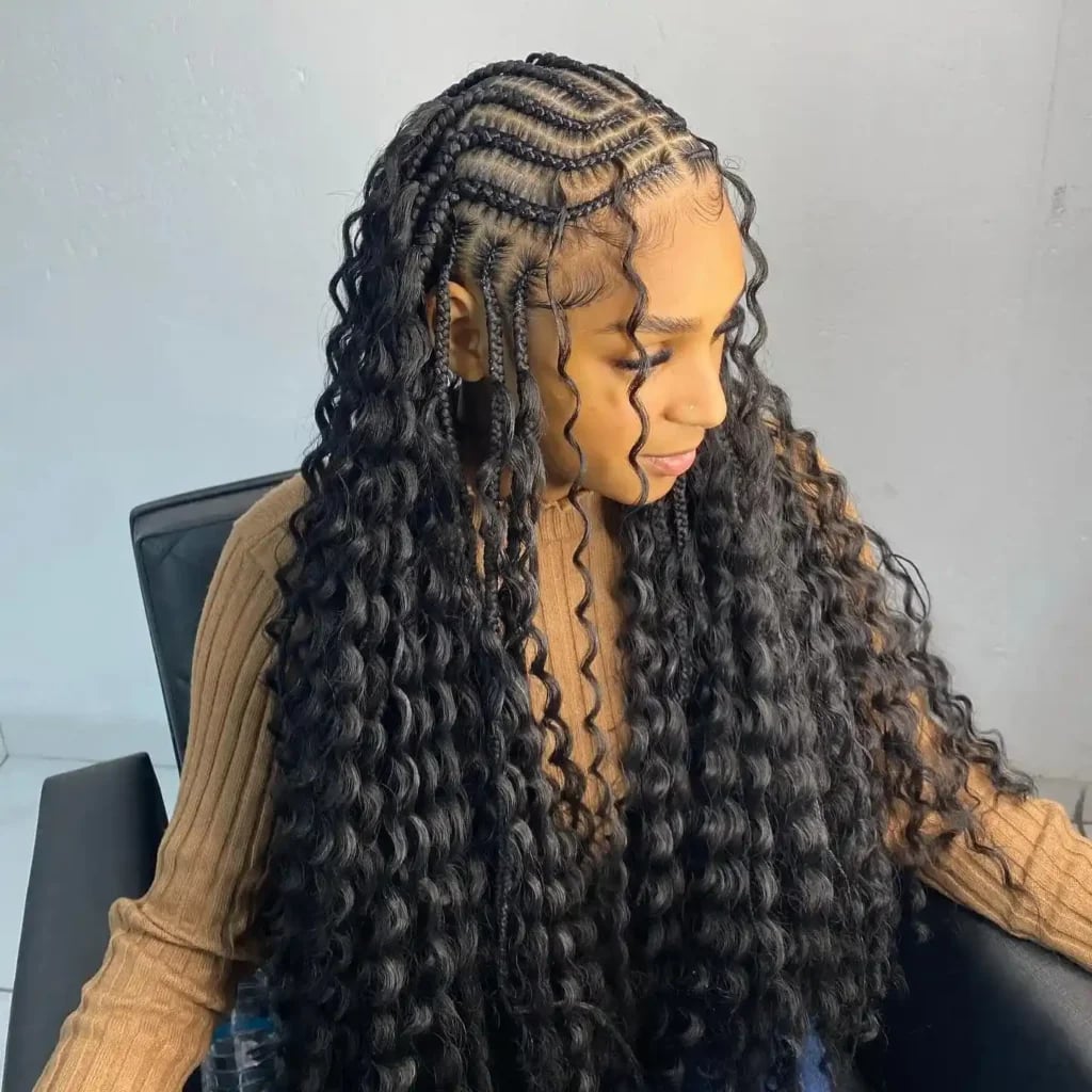 Mid-Back Fulani Braids With Long Cascading Curls Mid-Back Fulani Braids With Long Cascading Curls — Fulani Braid Styles with Curls