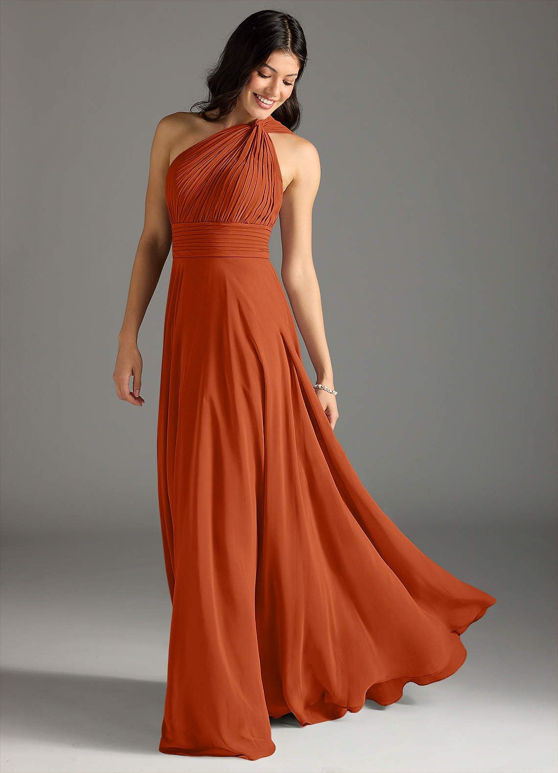 Burnt Orange Chiffon Maxi Dress with Ruched Bodice Burnt Orange Chiffon Maxi Dress with Ruched Bodice — Trendy Burnt Orange Dress