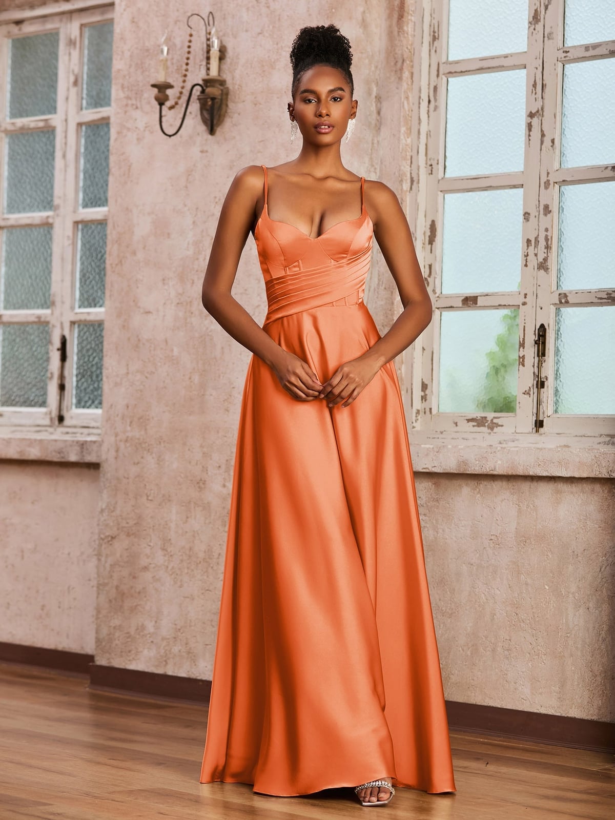 Bright Orange Satin A-Line Dress with Sweetheart Neckline Bright Orange Satin A-Line Dress with Sweetheart Neckline — Trendy Burnt Orange Dress