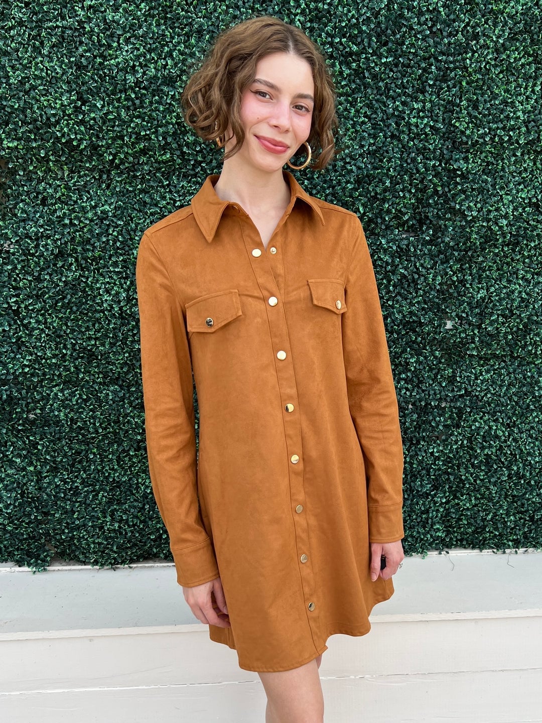 Burnt Orange Faux Suede Shirt Dress Burnt Orange Faux Suede Shirt Dress — Trendy Burnt Orange Dress