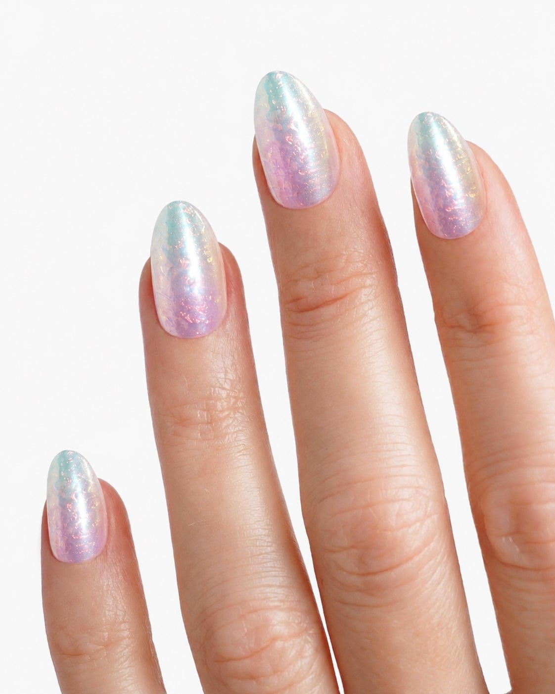 Medium Oval Pale Blue Pink Lavender Gradient Iridescent Nails