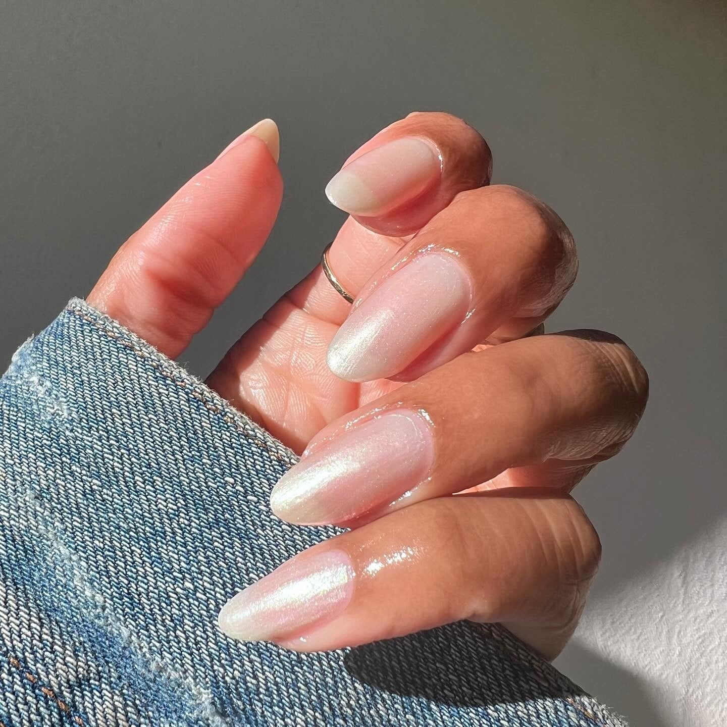Medium Almond Milky Pearlescent Iridescent Nails