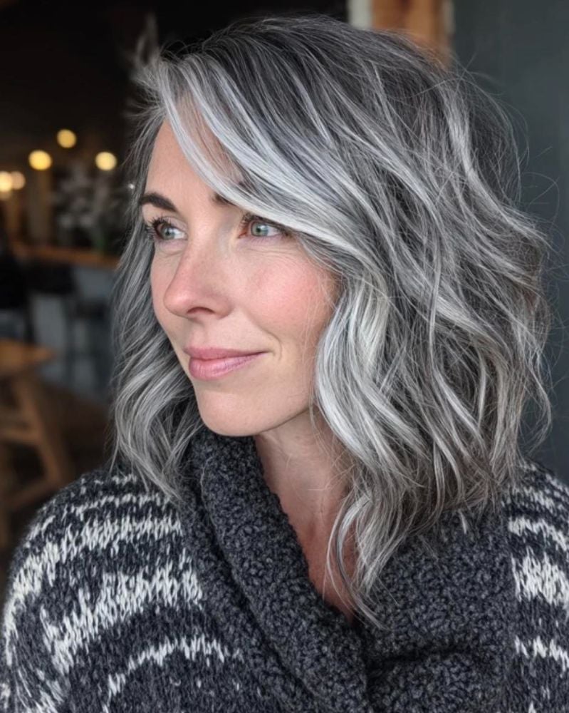 Collarbone Blend Dark Brown Gray Highlights — Trendy Grey Highlights