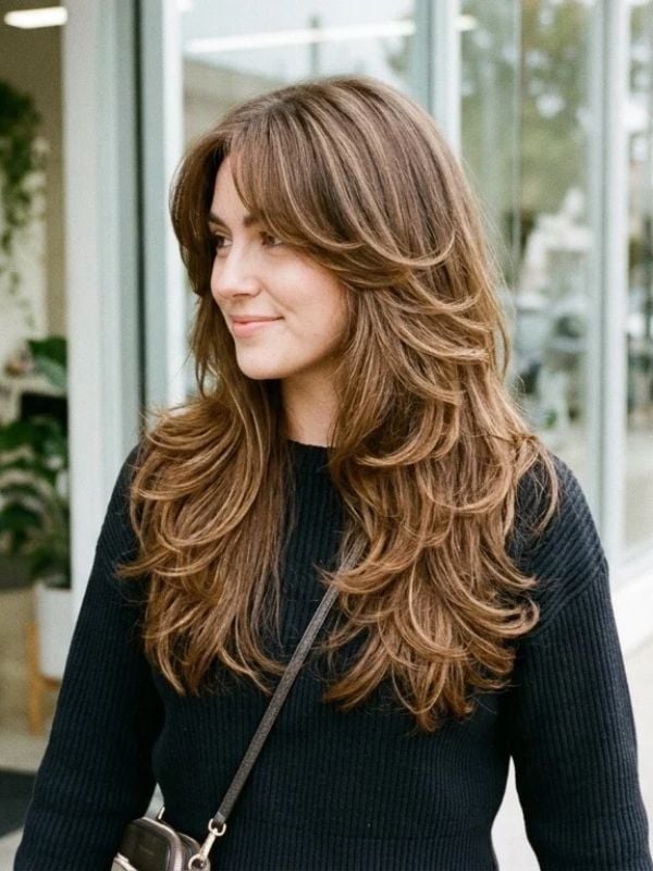 Mid-Back Butterfly Cut With Side Part — Butterfly Hair