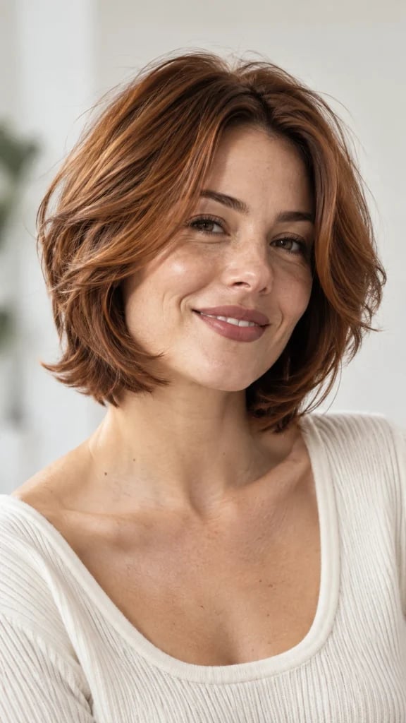Chin Length Reddish-Brown Bob With Layers — Butterfly Hair