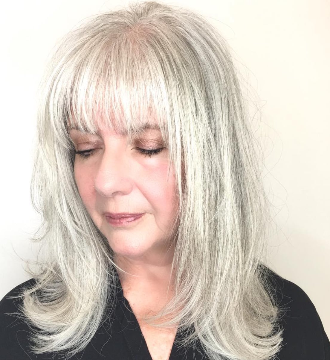 Shoulder Length Long Layers Gray Blend — Hairstyles for Women Over 50