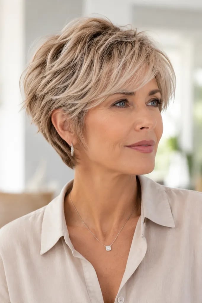 Textured Blonde Pixie With Waves, Ear — Hairstyles for Women Over 50