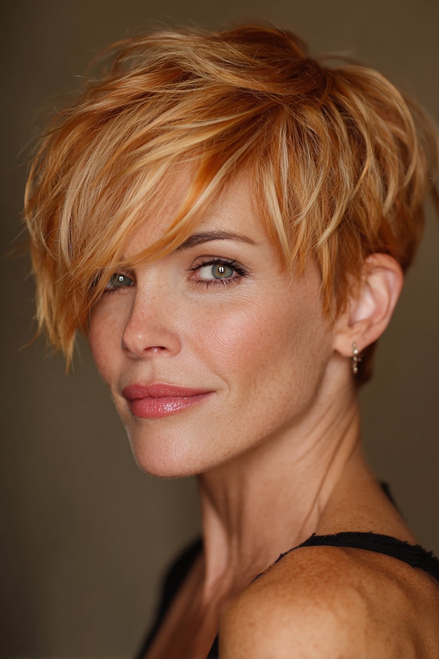 Short Layered Pixie Vibrant Red — Hairstyles for Women Over 50