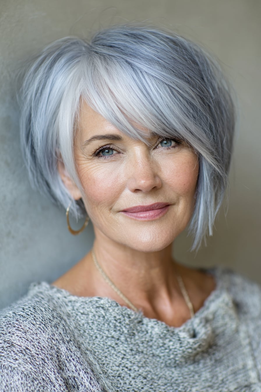 Stacked Layer Bob Dark Brown — Hairstyles for Women Over 50