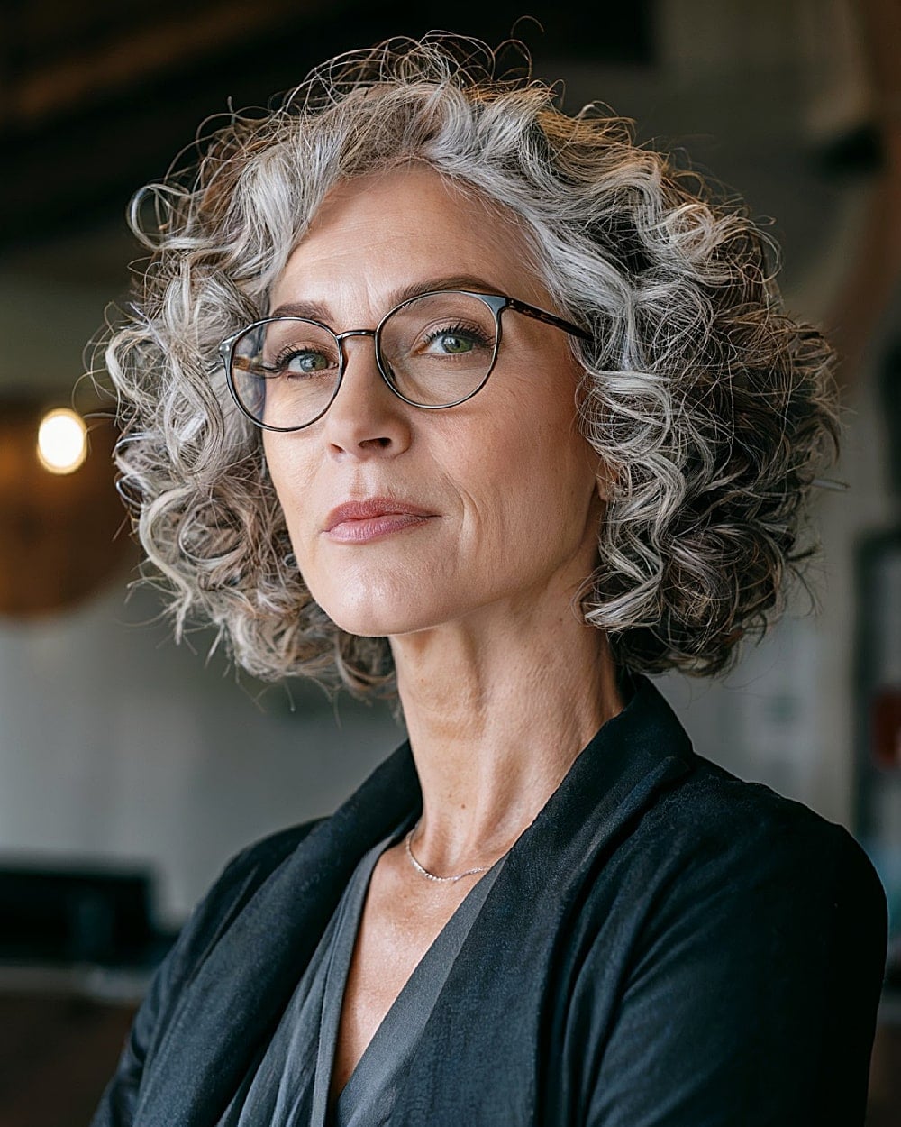 Chin Length Layered Bob Defined Curls — Hairstyles for Women Over 50