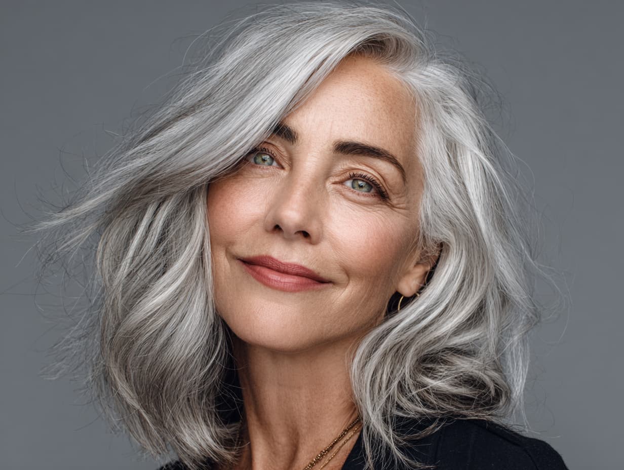 Collarbone Layers Vibrant Silver — Hairstyles for Women Over 50