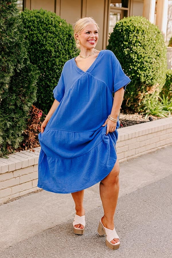 Royal Blue Tiered Midi Dress With Relaxed Fit — Trendy Royal Blue Outfits