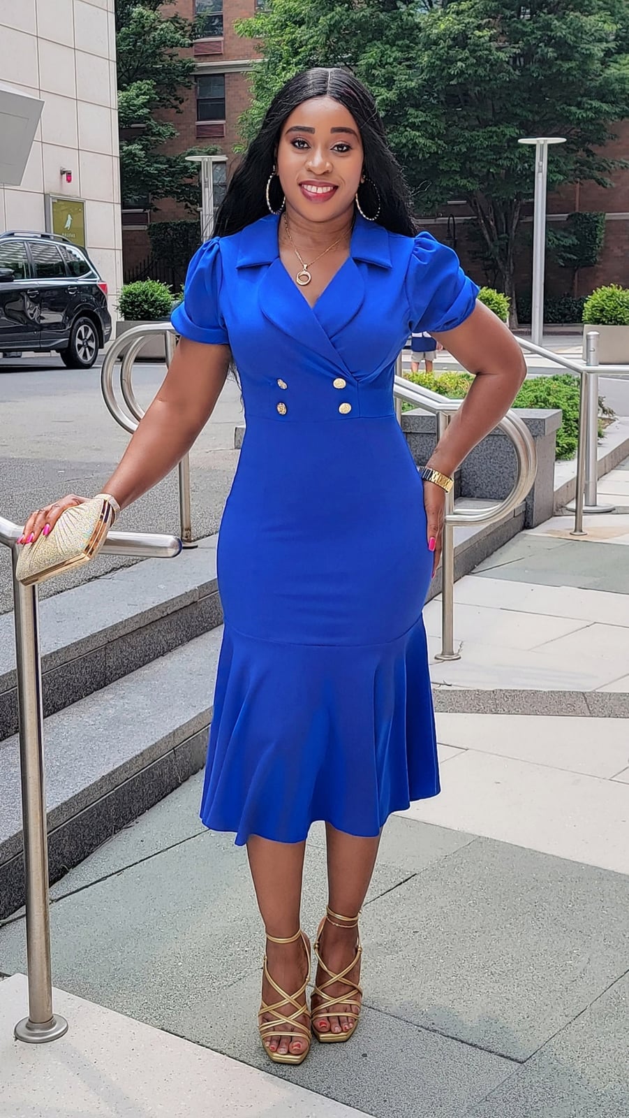 Royal Blue Blazer Dress with Peplum Hem and Fitted Bodice — Trendy Royal Blue Outfits