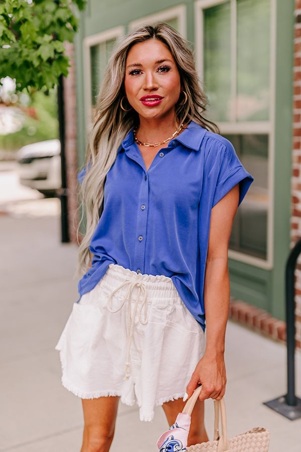 Royal Blue Short Sleeve Button-Up Shirt — Trendy Royal Blue Outfits