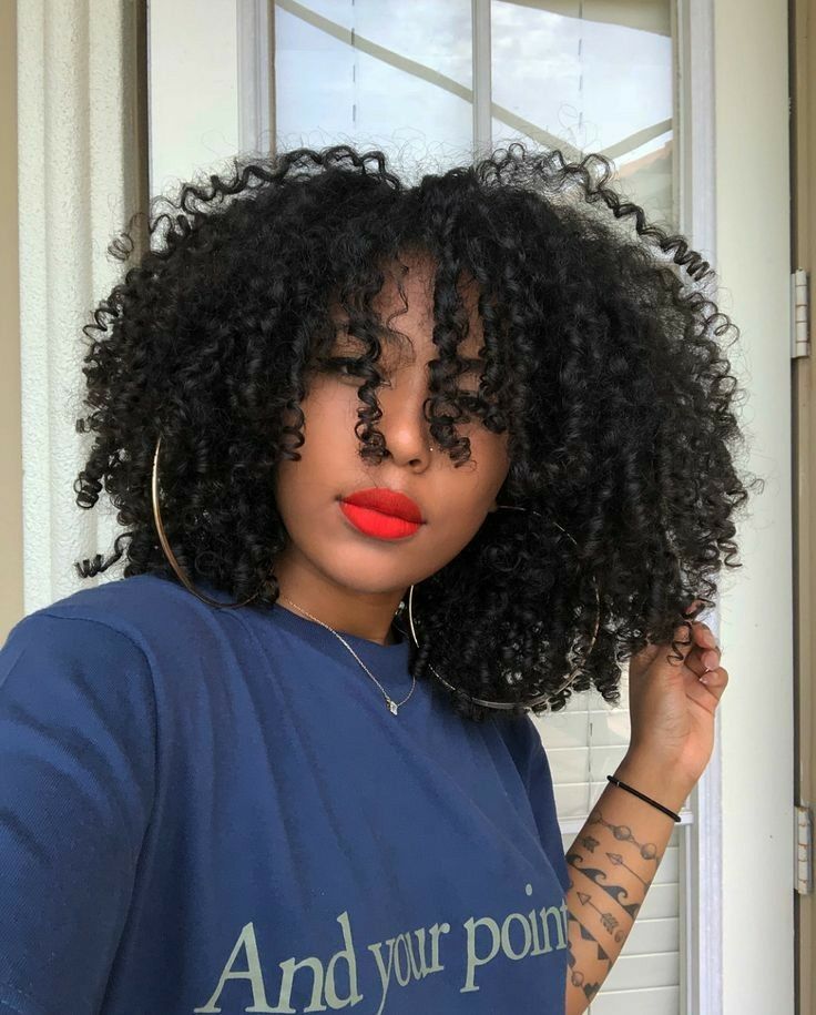 Shoulder Length Cut With Full Curly Bangs — Easy 3c Hairstyles