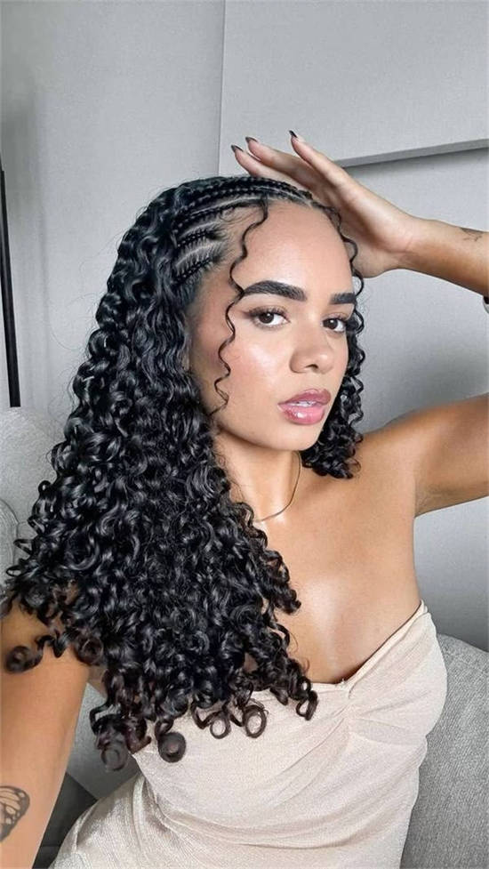Mid-Back Braids and Loose Curls Side Part — Easy 3c Hairstyles