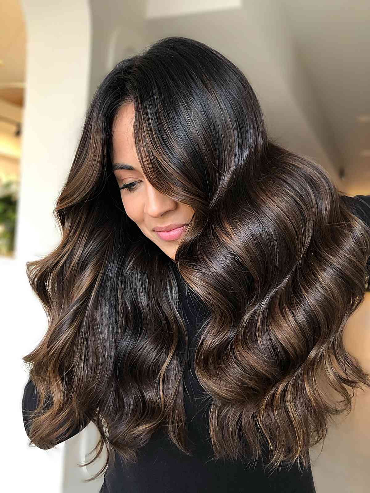 Deep Chocolate Base With Subtle Caramel Balayage — Trendy Chocolate Balayage