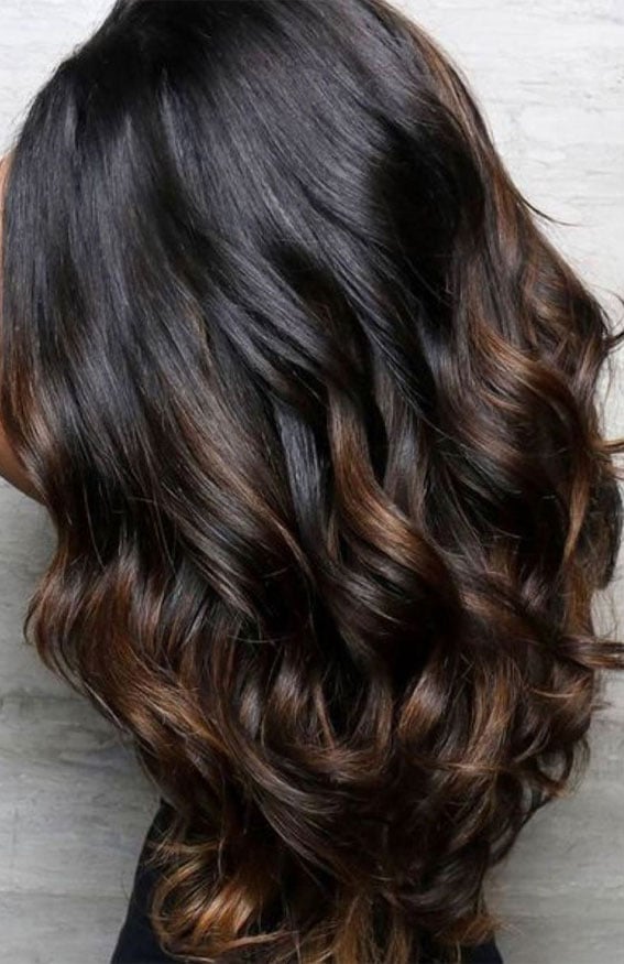 Long Dark Chocolate With Sun-Kissed Balayage — Trendy Chocolate Balayage