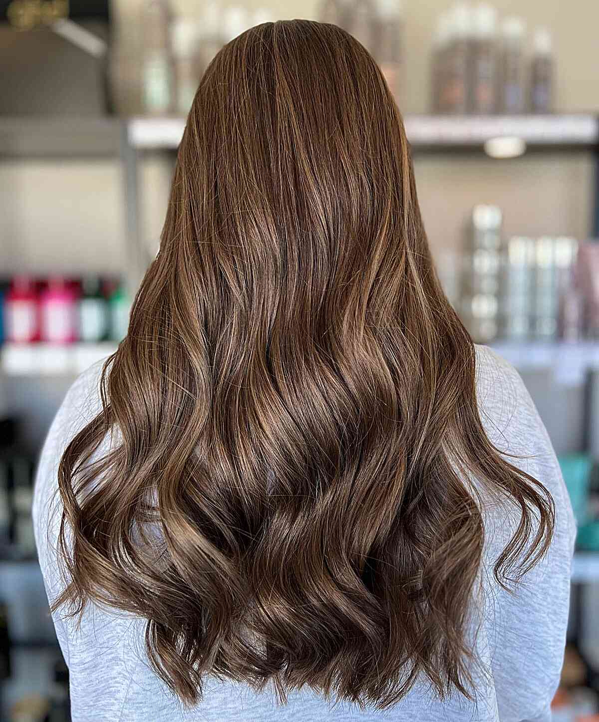 Mid-Back Chocolate Balayage With Layered Cut — Trendy Chocolate Balayage